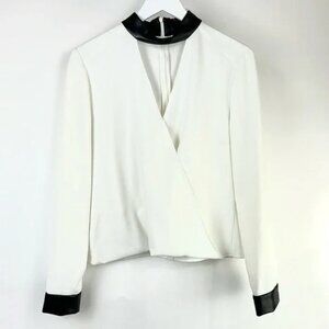 Intermix Strom White Leather-Like Detail Keyhole Blouse